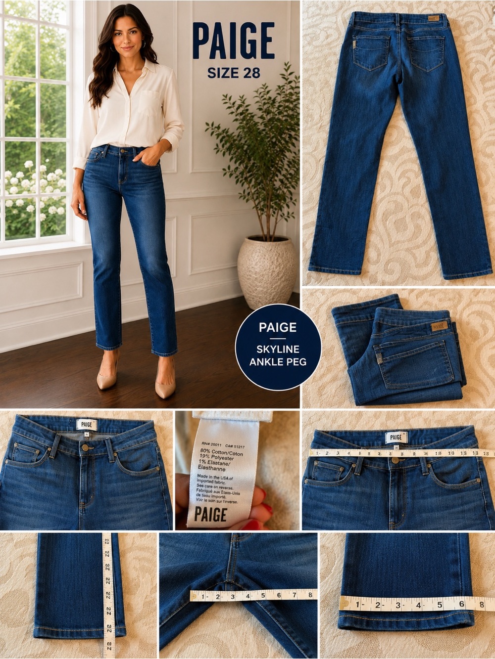 PAIGE Skyline Ankle Peg Jeans 29 Medium Wash Stretch Denim - Picture 2 of 14